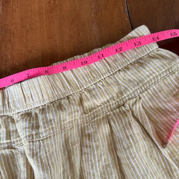 Anthropologie 100% Linen Yellow Stripe Floral Embroidered Pants Sz Sml Boho - Picture 15 of 15